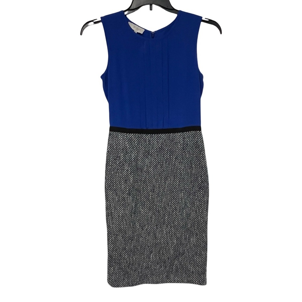 Hobbs London Blue Silk Bodice Tweed Skirt Sheath Dress Size US Size 4